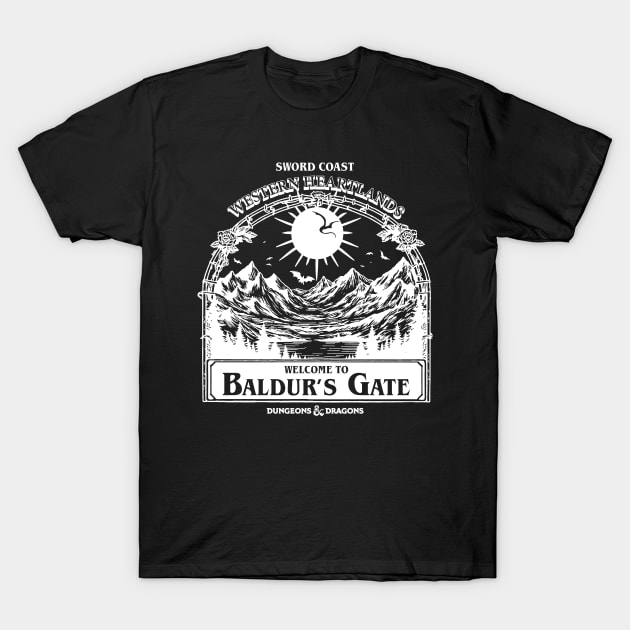 Welcome to Baldur's gate Black and White V2 T-Shirt by bianca alea